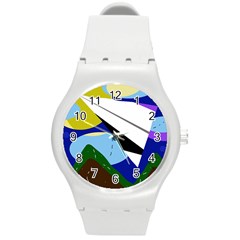 Paper Airplane Round Plastic Sport Watch (m) by Valentinaart