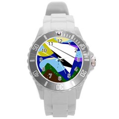 Paper Airplane Round Plastic Sport Watch (l) by Valentinaart