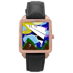 Paper Airplane Rose Gold Leather Watch  by Valentinaart