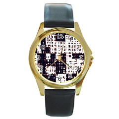 Abstract City Landscape Round Gold Metal Watch