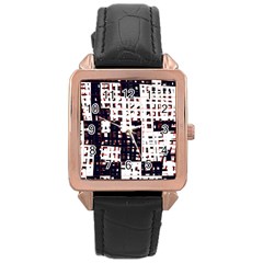 Abstract City Landscape Rose Gold Leather Watch 