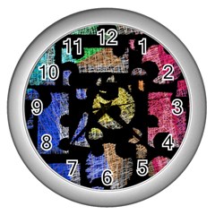 Colorful Puzzle Wall Clocks (silver)  by Valentinaart