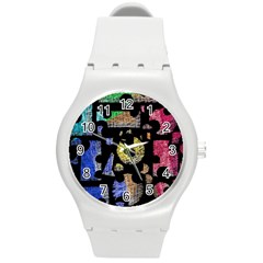 Colorful Puzzle Round Plastic Sport Watch (m) by Valentinaart