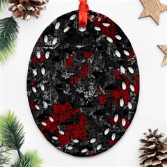 Gray And Red Decorative Art Oval Filigree Ornament (2-side)  by Valentinaart