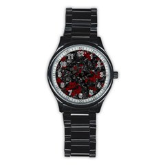 Gray And Red Decorative Art Stainless Steel Round Watch by Valentinaart