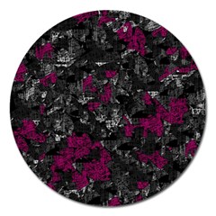 Magenta And Gray Decorative Art Magnet 5  (round) by Valentinaart