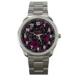 Magenta and gray decorative art Sport Metal Watch Front