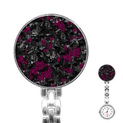 Magenta And Gray Decorative Art Stainless Steel Nurses Watch by Valentinaart