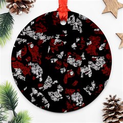 Red, White And Black Abstract Art Ornament (round)  by Valentinaart