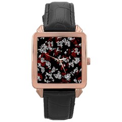 Red, White And Black Abstract Art Rose Gold Leather Watch  by Valentinaart