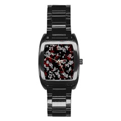 Red, White And Black Abstract Art Stainless Steel Barrel Watch by Valentinaart