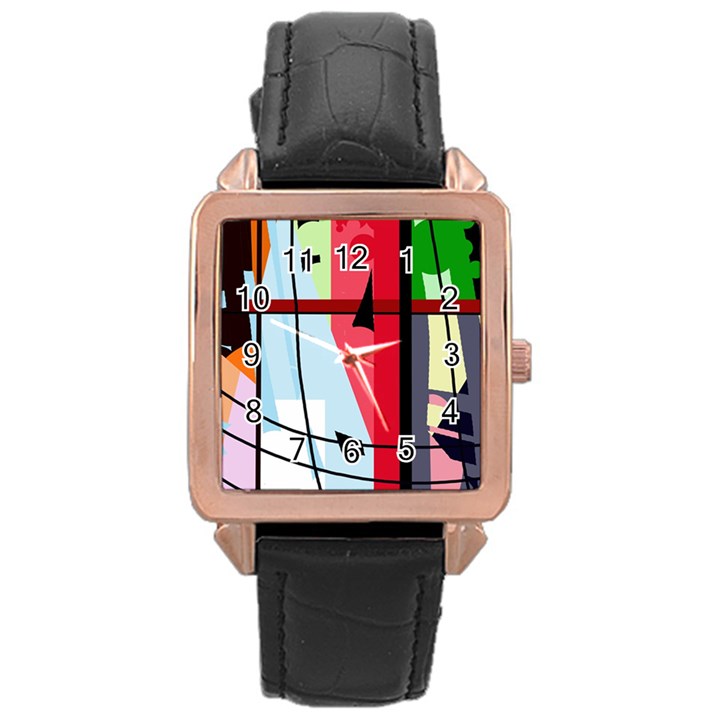 Window Rose Gold Leather Watch 