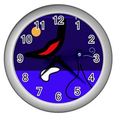 Night Duck Wall Clocks (silver)  by Valentinaart