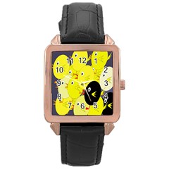 Yellow Flock Rose Gold Leather Watch  by Valentinaart