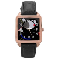 Gray bird Rose Gold Leather Watch 