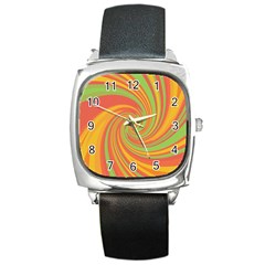 Green And Orange Twist Square Metal Watch by Valentinaart