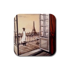 Paws For Thought  Paris Rubber Square Coaster (4 Pack)  by ArtByThree