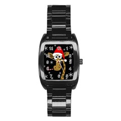 Christmas Giraffe Stainless Steel Barrel Watch by Valentinaart