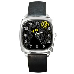 Black Cat - Halloween Square Metal Watch by Valentinaart