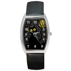 Black Cat - Halloween Barrel Style Metal Watch by Valentinaart