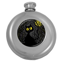 Black Cat - Halloween Round Hip Flask (5 Oz) by Valentinaart