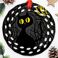 Black Cat - Halloween Round Filigree Ornament (2side) by Valentinaart