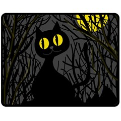 Black Cat - Halloween Double Sided Fleece Blanket (medium)  by Valentinaart