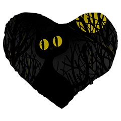 Black Cat - Halloween Large 19  Premium Flano Heart Shape Cushions by Valentinaart