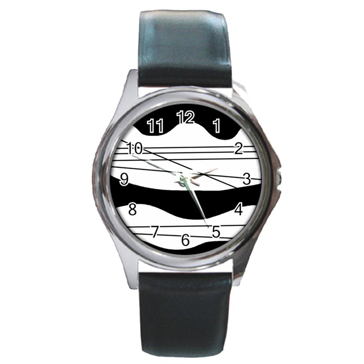 White and black waves Round Metal Watch