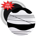 White and black waves 3  Magnets (100 pack) Front