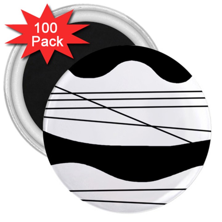 White and black waves 3  Magnets (100 pack)