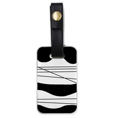 White And Black Waves Luggage Tags (one Side)  by Valentinaart