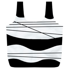 White And Black Waves Full Print Recycle Bags (l)  by Valentinaart