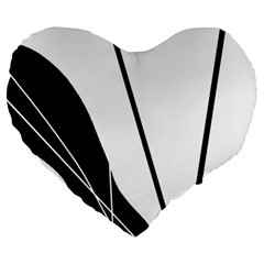 White And Black  Large 19  Premium Flano Heart Shape Cushions by Valentinaart