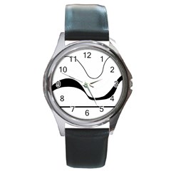 Waves - Black And White Round Metal Watch by Valentinaart