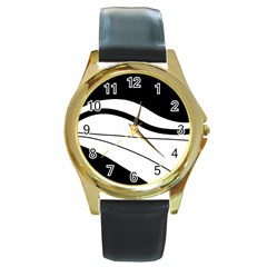 White And Black Harmony Round Gold Metal Watch by Valentinaart