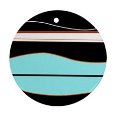 Cyan, Black And White Waves Ornament (round)  by Valentinaart