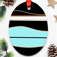 Cyan, Black And White Waves Ornament (oval)  by Valentinaart