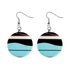 Cyan, Black And White Waves Mini Button Earrings by Valentinaart