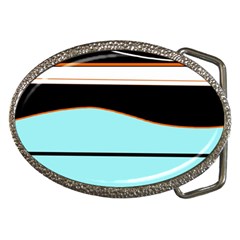 Cyan, Black And White Waves Belt Buckles