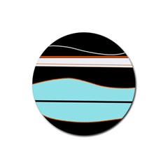 Cyan, Black And White Waves Rubber Round Coaster (4 Pack)  by Valentinaart