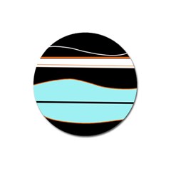 Cyan, Black And White Waves Magnet 3  (round) by Valentinaart