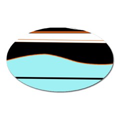 Cyan, Black And White Waves Oval Magnet by Valentinaart