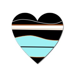 Cyan, Black And White Waves Heart Magnet by Valentinaart