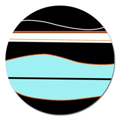 Cyan, Black And White Waves Magnet 5  (round) by Valentinaart