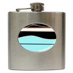 Cyan, Black And White Waves Hip Flask (6 Oz) by Valentinaart