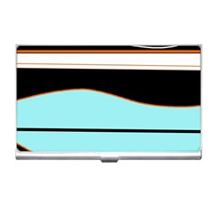 Cyan, Black And White Waves Business Card Holders by Valentinaart