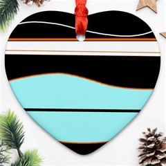 Cyan, Black And White Waves Heart Ornament (2 Sides) by Valentinaart