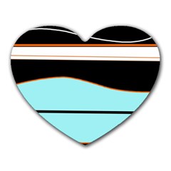 Cyan, Black And White Waves Heart Mousepads by Valentinaart