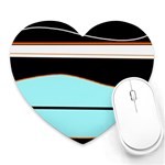 Cyan, black and white waves Heart Mousepads Front